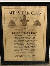 Vintage 1925 BEEFSTEAK CLUB Illus Bull Dinner Member List LOUISVILLE Kentucky picture