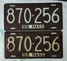 Vintage 1955 MA License Plates Pair 870 356 Mass Plate picture