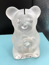 Unique Vintage Heavy Frosted Glass Teddy Bear Bank Figurine With Key Fun picture
