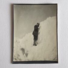 Antique Sepia Snapshot Photograph Young Man Measuring Snow Winter picture