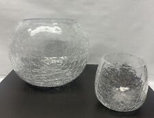 Lot of (2) Spherical Clear Crackle Glass Globe Shaped Vase Bowl 6”/ 3” Tall Deco picture
