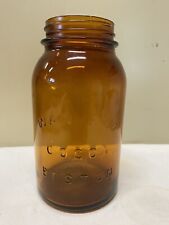 Vtg 1930’s WAN-ETA COCOA Amber Brown Glass 32Oz Wide Mouth MASON Jar w Zinc Lid picture