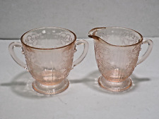 Macbeth Evans AMERICAN SWEETHEART  PINK GLASS FOOTED CREAMER & SUGAR SET  *** picture