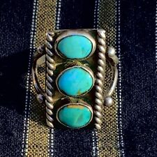 1940s Pawn Navajo Native Stoplight Green Cerillos Turquoise Silver Ingot Ring picture