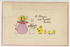 Easter Postcard A/S S Bergman Artist Signed Girl & Bunny Sing To Chicks 1913 E18 picture