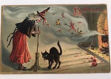 Antique/Vtg R.Tuck & Sons Posted 1908 CLASSIC-Witch/Black Cat/Demons/Cauldron picture
