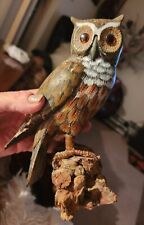 OWL . Vintage Wooden Hand Carved And Hand Painted.  6 Inch Base  10 In Height . picture