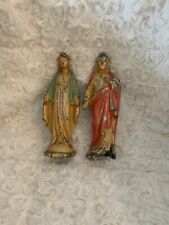 Very Vintage Aluminum Flaking Paint Virgin Mary Jesus Figures 5