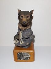 Vintage Herco Resin Wisdom Of The Wild Wolf Sculpture Wood Base picture