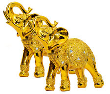 Set of Two | 10” (H) Gold Color Elephant Statue for Thanksgiving Decor Gift picture