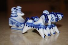 Vintage GZHEL (Russian) Hand-Painted 3 Horse Sleigh Blue & White Porcelain picture