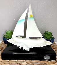 Vintage John Perry Sailboat Statue Weighted Base Nautical Ocean Sea Sunset picture