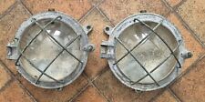Pair of Vintage Industrial Caged Bulkhead Lights picture