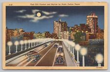1936 Postcard Oak Cliff Viaduct & Skyline By Night Dallas Texas TX picture