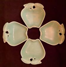 4 Vintage HOENIG OF CALIFORNIA POTTERY Turquoise/Aqua Apple Dishes/Bowls-MCM-734 picture