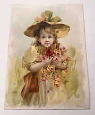 Vintage 1894 Lion Coffee, Woolson Spice Co. Girl Roses Hat Trade Card picture