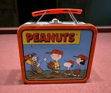 Vintage PEANUTS Charlie Brown Snoopy Mini Lunch Box Baseball Theme Excellent Con picture