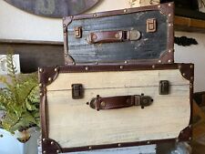 2 SHABBY Old Vintage Chippy Wood Trunk Suitcase Storage, Farmhouse Decor, Rusty picture