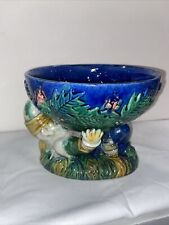 Vintage Majolica Style Christmas Elf Gnome Candy Bowl Dish picture