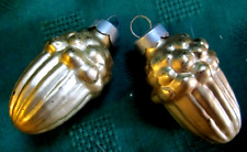 2 VTG ACORN 1950's GLASS  XMAS ORNAMENT METAL CAPS MARKED MADE IN U.S.A.  2-1/2