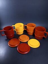 Lot of 4 Vintage Tupperware Cups with Coasters Harvest Fall Colors picture