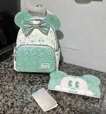 BNWT Hallmark Exclusive Disney 100 Aqua Sequin Loungefly Backpack AND wallet SET picture