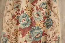 Antique Printed block printed LINEN curtain 1900 FLORAL blue yellow  picture