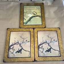 Vintage Toyo Woodblock Birds and Blossoms Prints 13.5in x 11.5in Set of Three picture