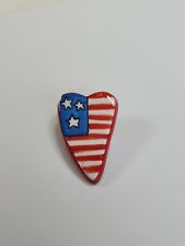 USA Ceramic Heart Lapel Pin Red White & Blue  picture