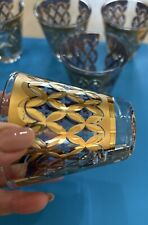 Pasinski  Kashmir Whiskey 22k Gold Blue Glasses Set Of Five picture