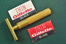 Vintage Antique Gillette Gold Tone Double Edge Safety Razor w/ Box Case picture