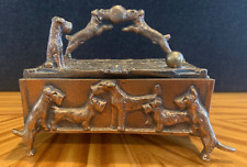 RARE UNMARKED BRASS TRINKET / JEWELRY BOX WITH TERRIER DOGS AND SCHNAUZERS  picture