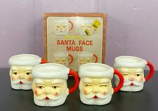 Vintage 1970s Earthenware Christmas Winking Santa Face Mugs Japan Box Set of 4  picture
