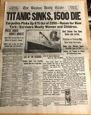 Titanic Sinks 1500 Die The Boston Daily Globe 1912 Reprint Repo Newspaper picture