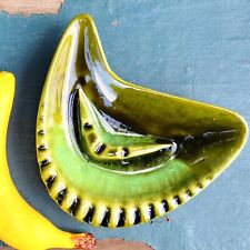 Vintage D & F of Calif Pottery Atomic Boomerang Green Drip Ceramic Ashtray #236 picture