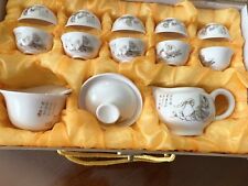 Chinese Porcelain Tea Set Complete in Silk Lined Box Vintage never used picture