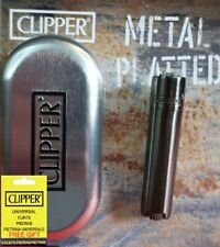 Genuine Clipper Metal Lighter Mini Size GUN METAL BLACK With Chrome Case NEW picture