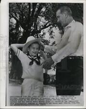 1960 Press Photo Ten Year Old Darby Collins of FL Tries on Sen Johnson's Hat picture