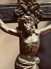 Antique Large Pectoral Crucifix Christ Skull/bones Bronze With Ebony Inlay picture
