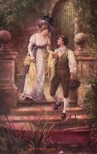 Vintage Postcard First Love Gentleman Held Hands Lovers Couple Dating Courting picture