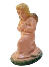 Vintage Christmas Nativity Pink Kneeling Angel Blonde Hair Chalkware 2-3/4