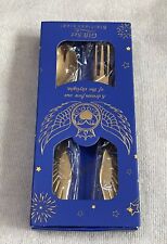 2 pc Stainless Steel gold Spoon + Fork gift set Angel Wings kid child infant picture