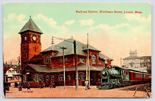 Postcard 1916 Railroad Station Middlesex Street Lowell Mass. Train at Depot A9 picture