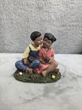 Resin African American Family Figurine Brother And Sister 5” Tall Home Decor picture