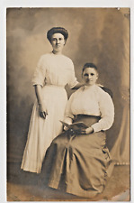 RPPC Real Photo Postcard Victorian Fashion Two Women Book Studio Pose 1912 AZO picture