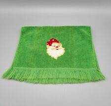Vintage Martex Christmas Hand Towel Cotton Appliqué Santa Green Fringe Holiday  picture