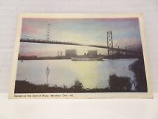 Vintage Postcard Sunset on the Detroit River Windsor Ontario Posted 1948 Bridge picture