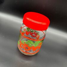 Vintage Strawberry Jar Glass Canister Red Storage Container Cottagecore Crafts picture