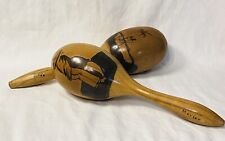 Vintage Wooden Hand Made Hand Painted Mexican Maracas (2) 1970’s Folk Art picture