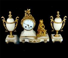 N552 ANTIQUE FRENCH JAPY FRERES 8 DAY WHITE MARBLE CLOCK GARNITURE URN SET picture